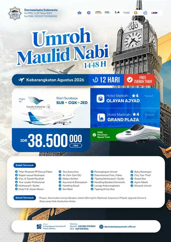 Paket umroh reguler surabaya Maulid 12 hari Darmawisata Indonesia