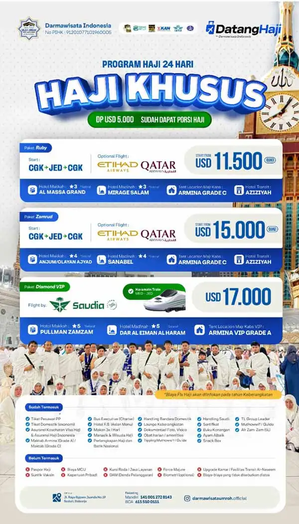 Biaya Haji Plus Diamond VIP Darmawisata Indonesia