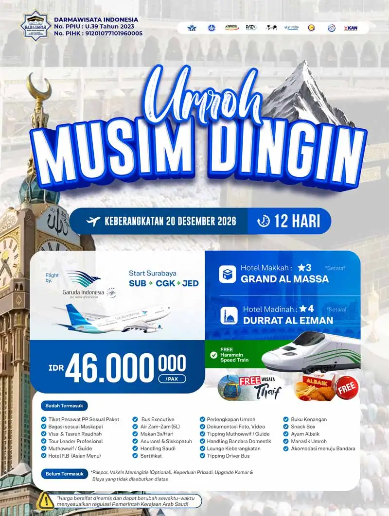 Paket Umroh Reguler Musim Dingin 12 Hari Desember 2026