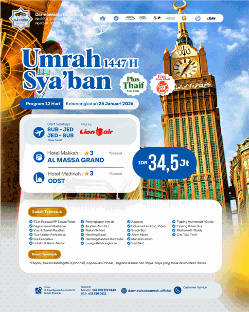 Biaya Umroh Reguler 12 hari Awal tahun